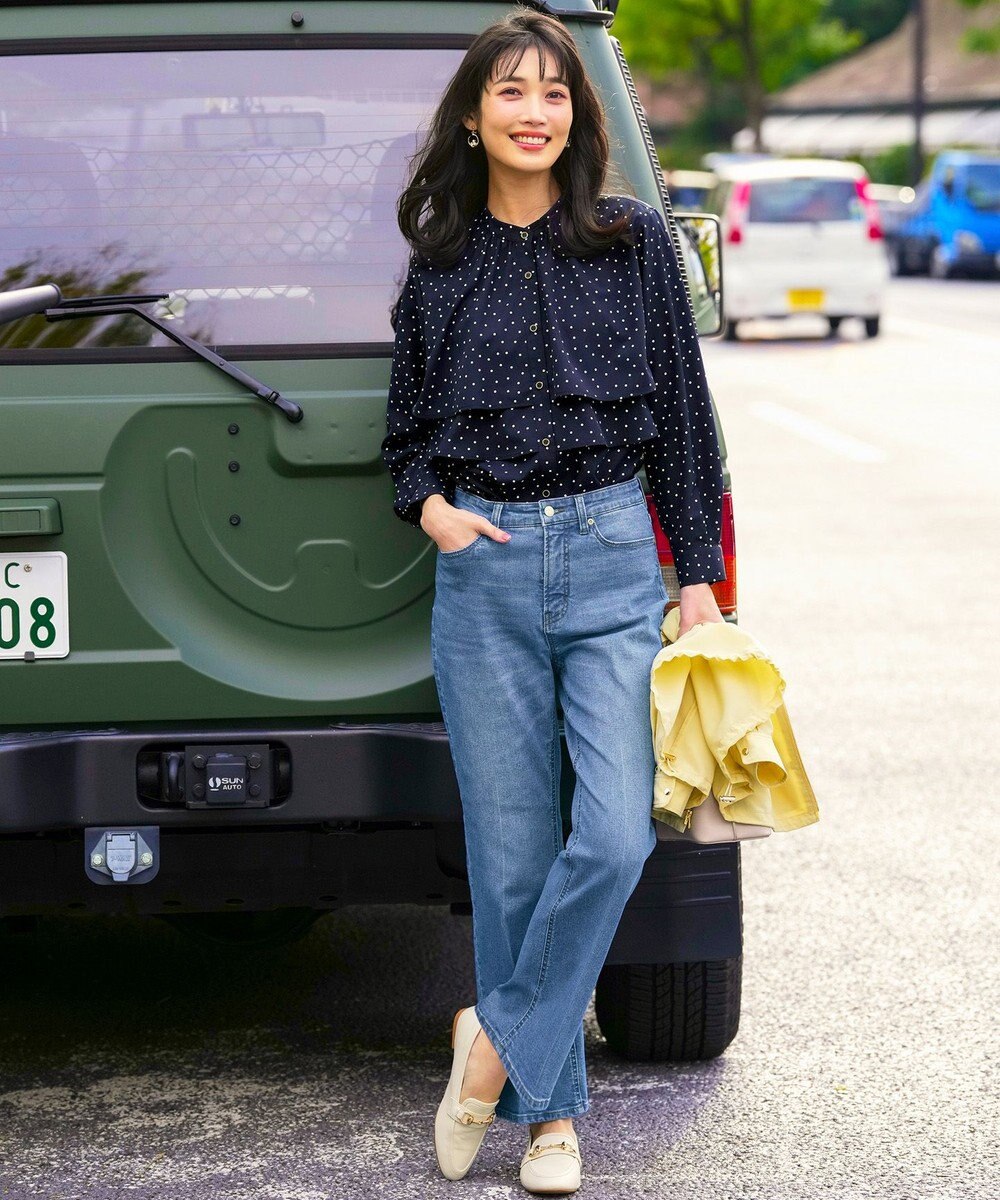 ANY SIS センタープレスセミフレア デニム 