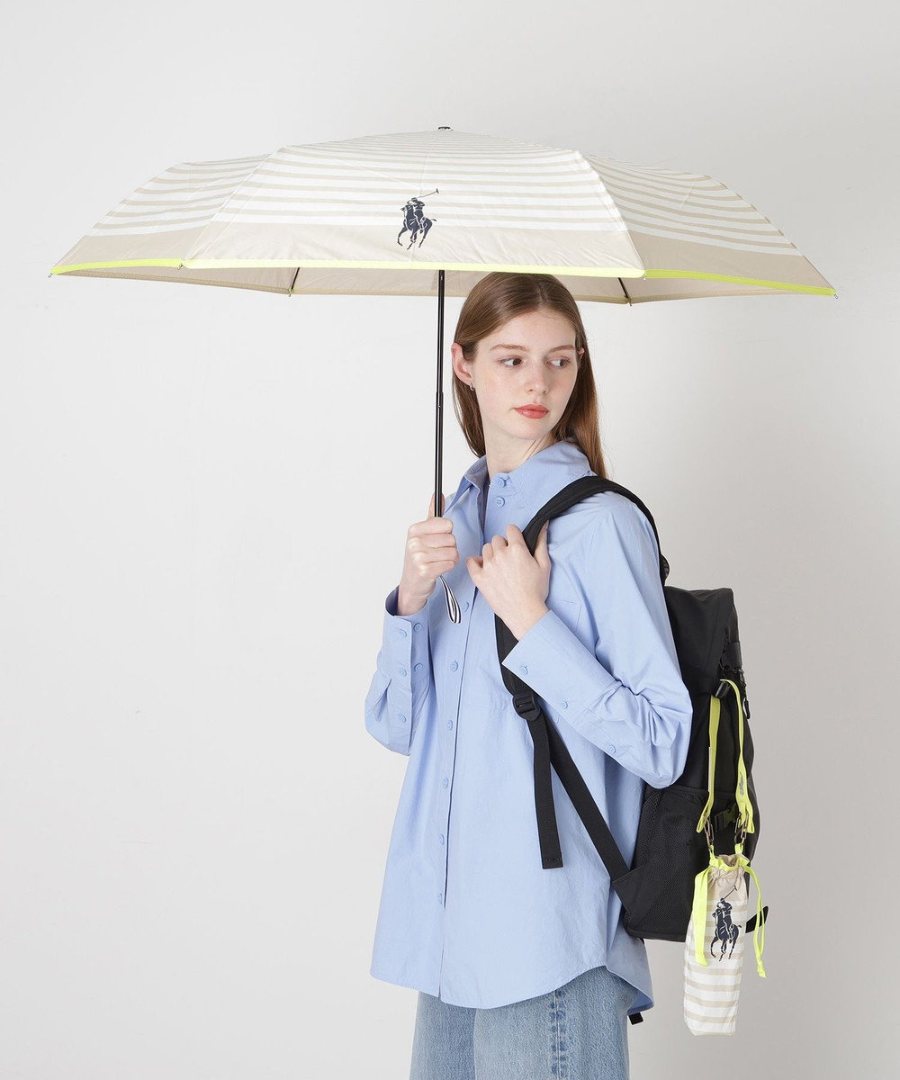 MOONBAT POLO RALPH LAUREN(ポロ ラルフローレン)ポロポニー ボーダー 折りたたみ傘 簡単開閉 