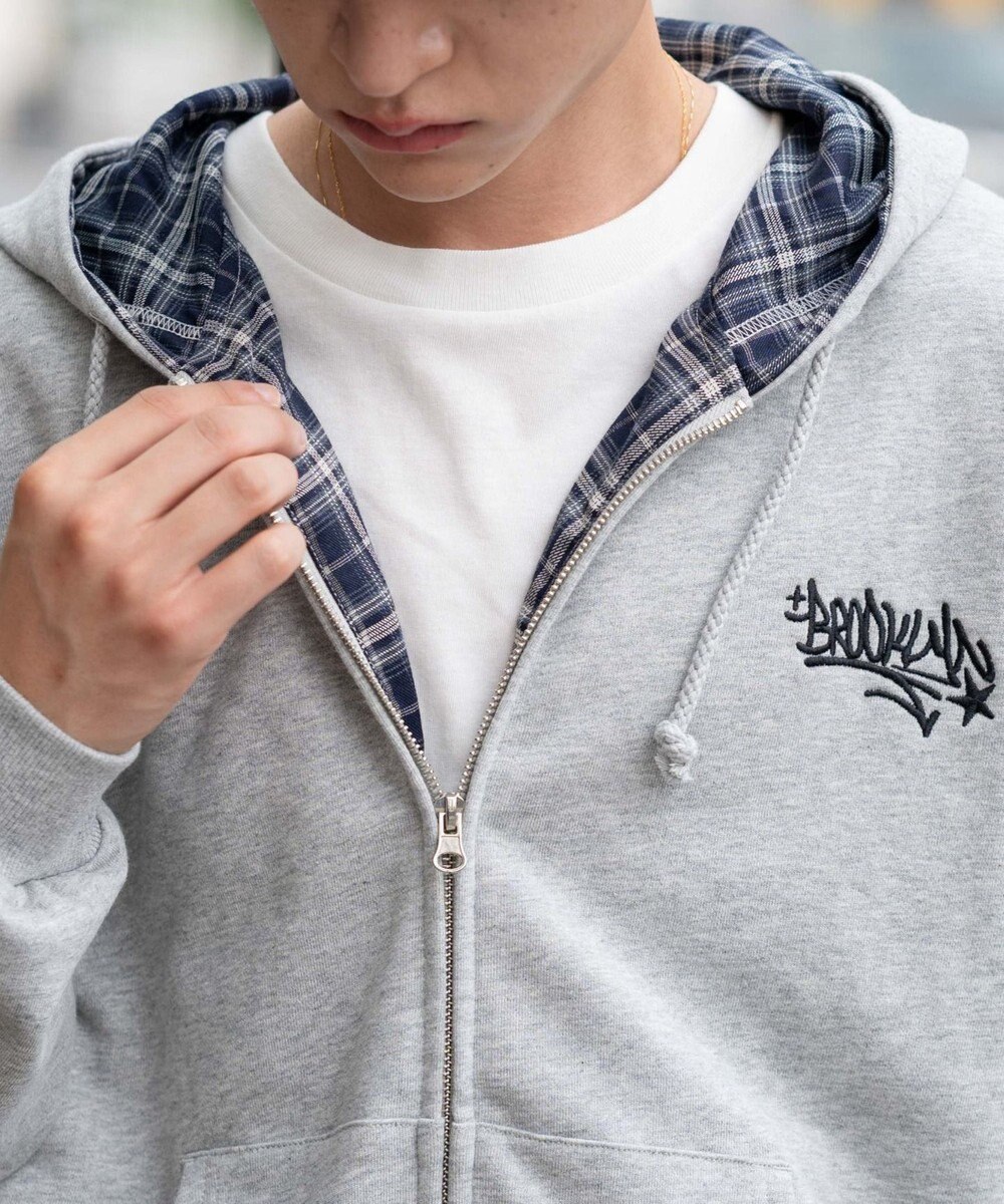 WEGO 【ユニセックス着用ITEM/MLサイズ展開】チェックZIPパーカー 