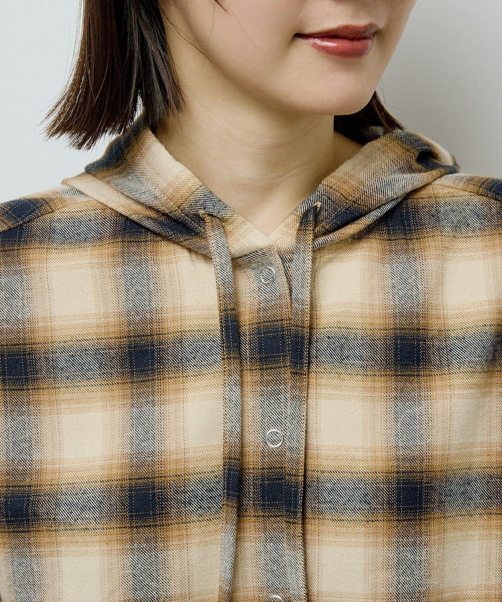 Green Parks ネルチェックフードシャツ 