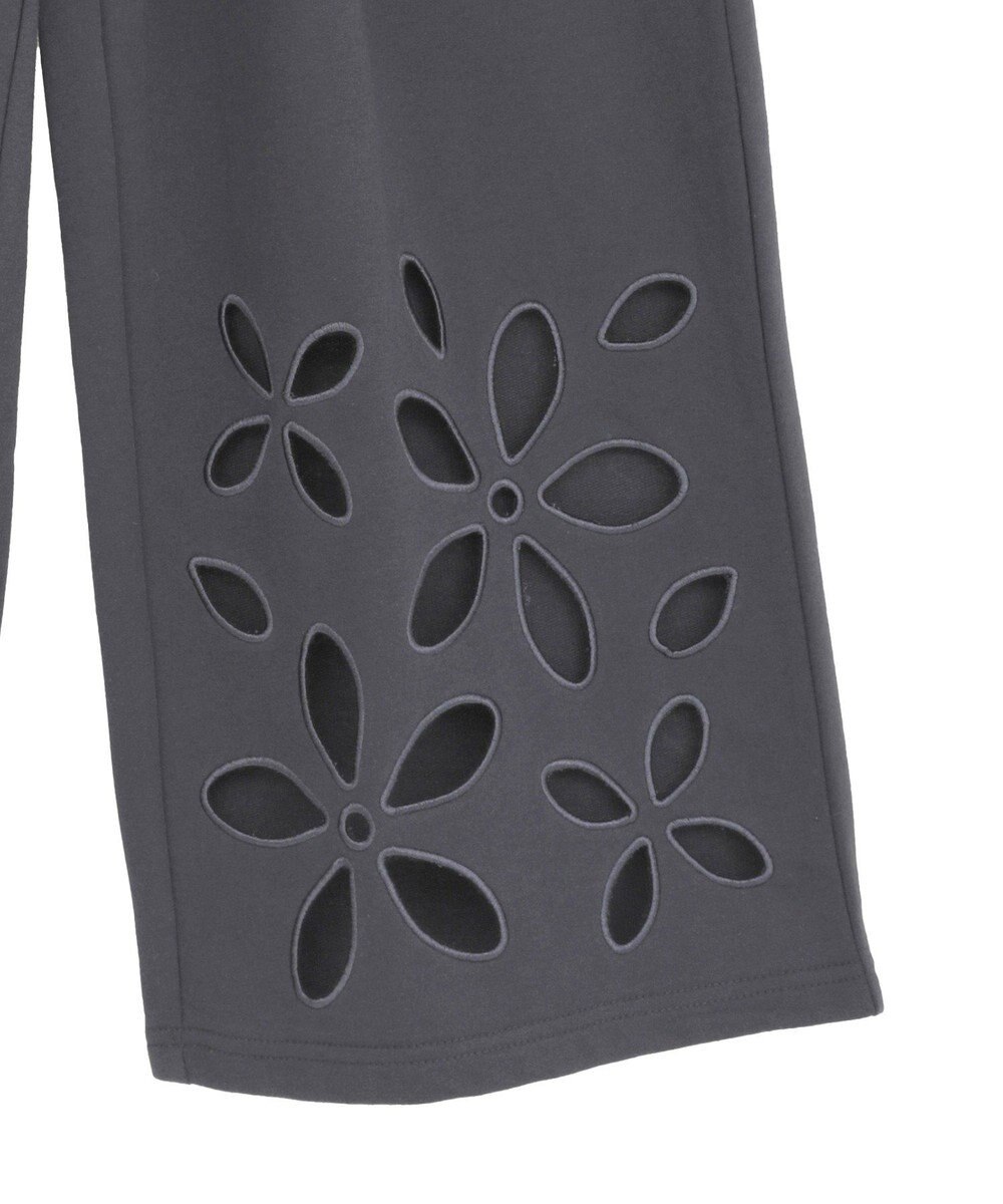 Green Parks フラワーくり抜き刺繍スウェットワイドパンツ 