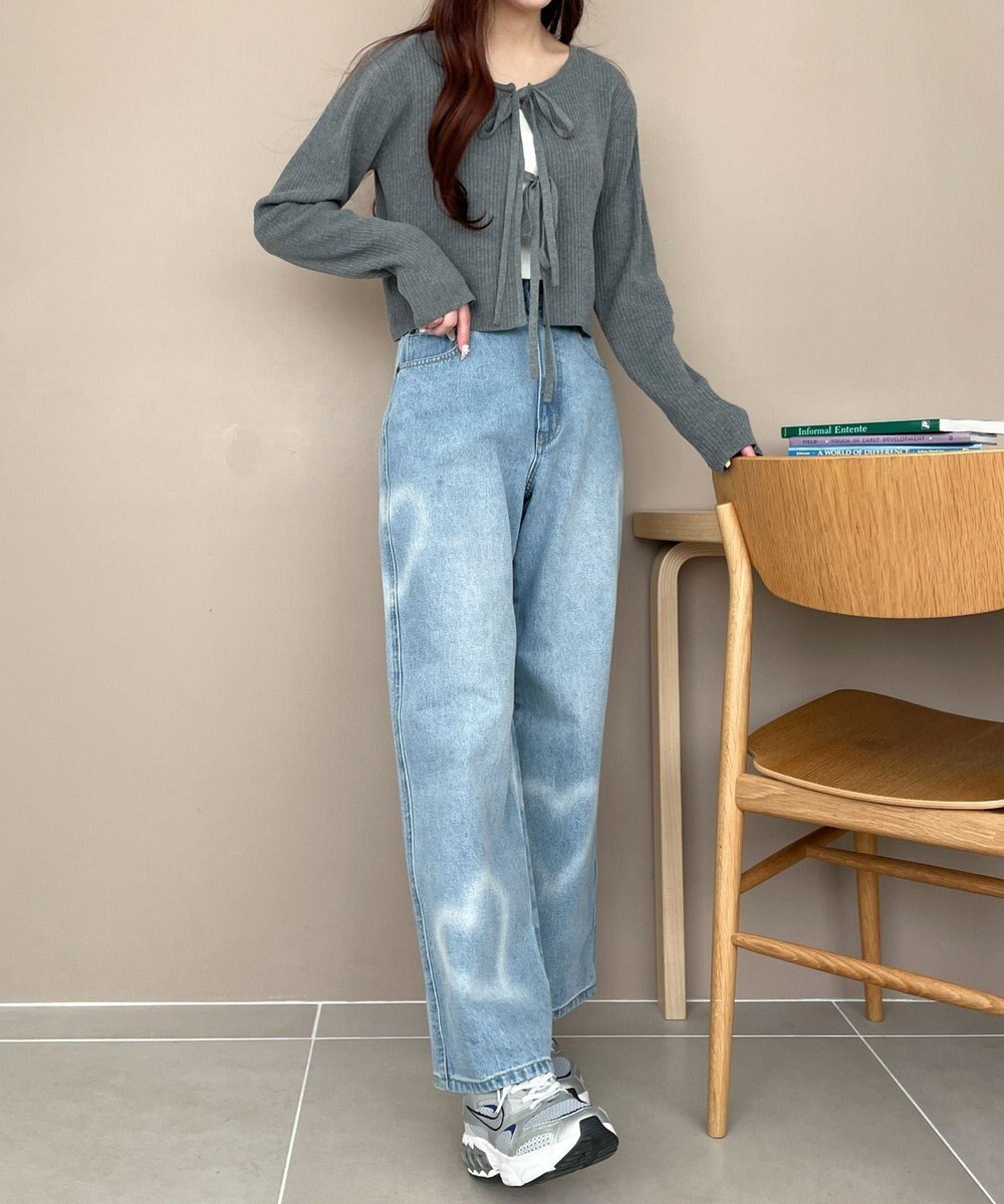 WEGO スプレーペイントストレートデニムパンツ 