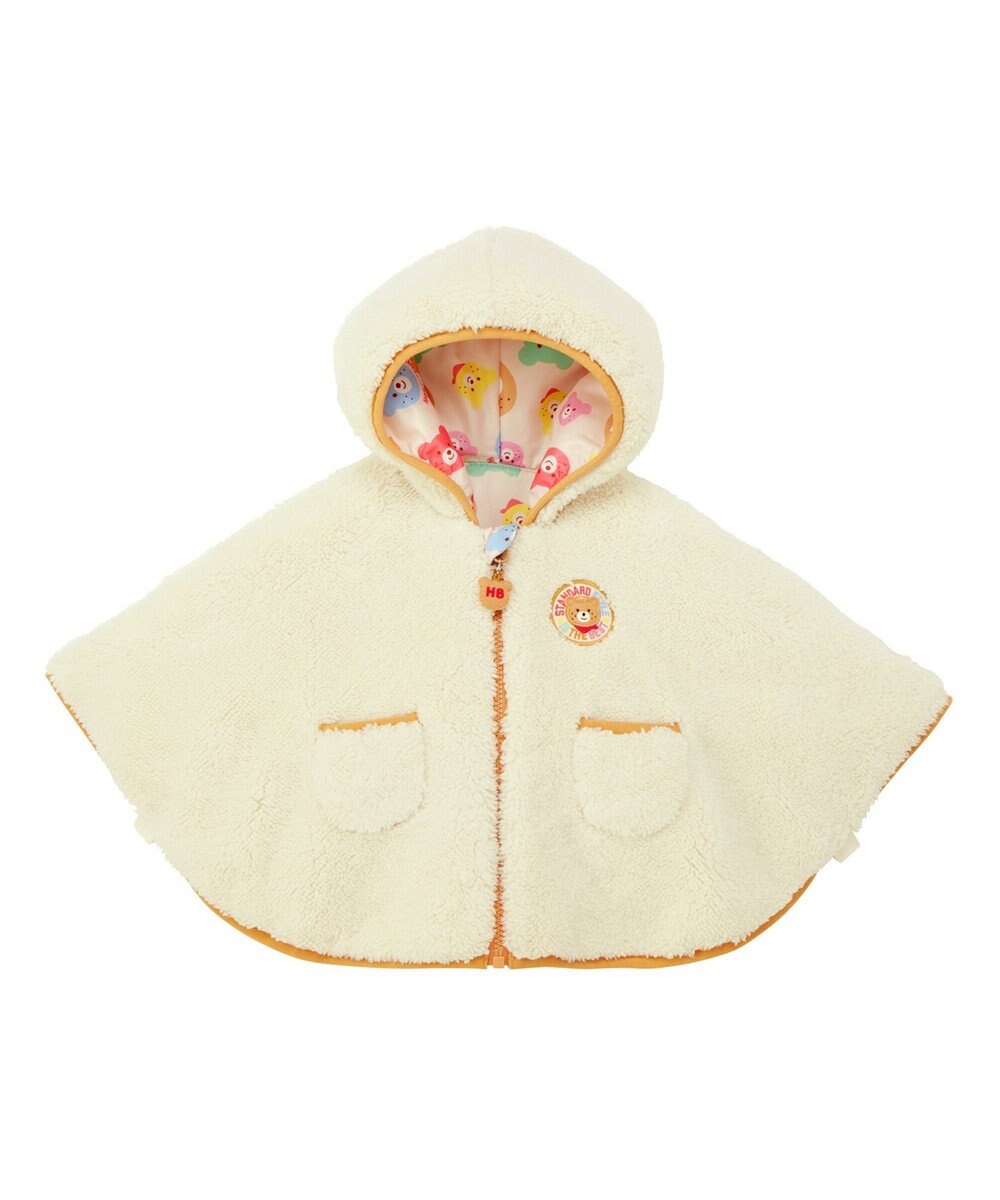 MIKI HOUSE HOT BISCUITS カラフルビーンズ 裏ボアフリース リバーシブル総柄マント 