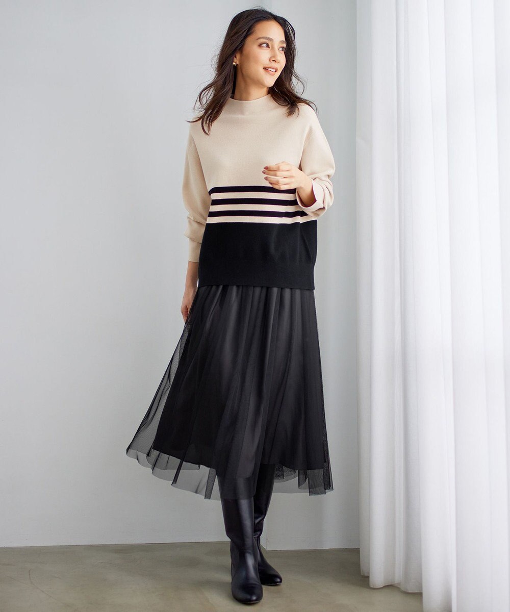 自由区 【WEB限定カラーあり】【セットアップ対応・洗える】レーヨンストレッチモックネック ニット 