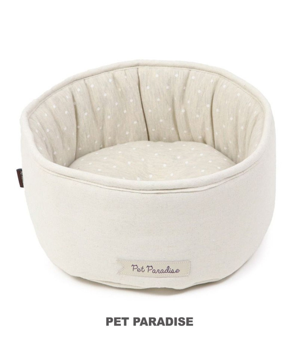 PET PARADISE 猫 ベッド おしゃれ 丸型 カドラー (40cm) ベージュ×ドット