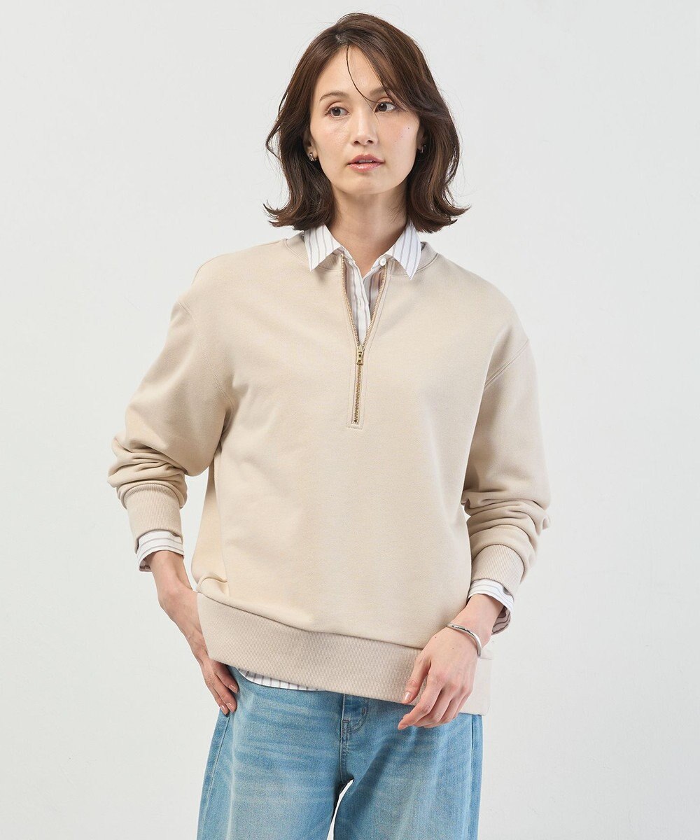 J.PRESS LADIES L 裏毛 ハーフジップ プルオーバー 