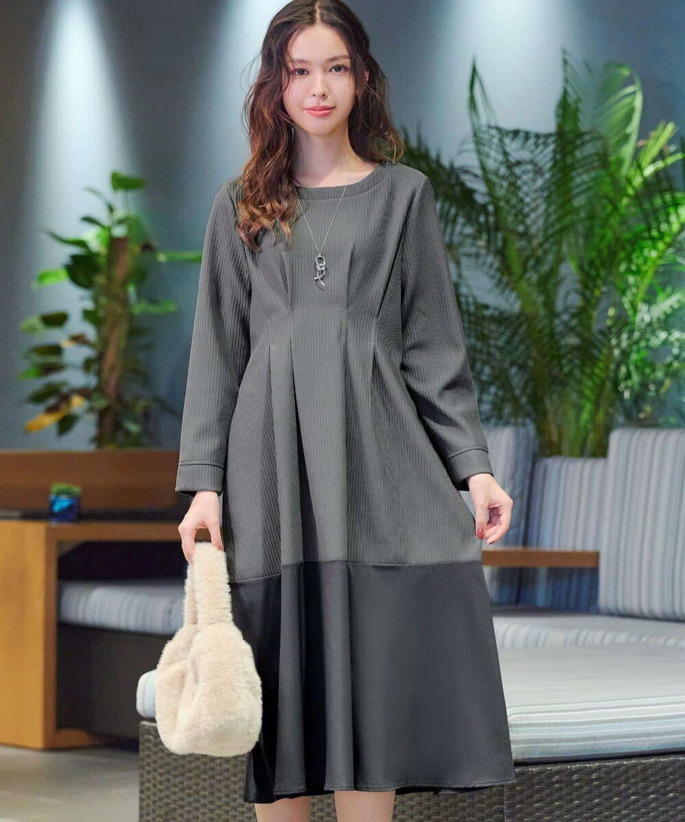 Tiaclasse L 【洗える】リップルコンビワンピース 