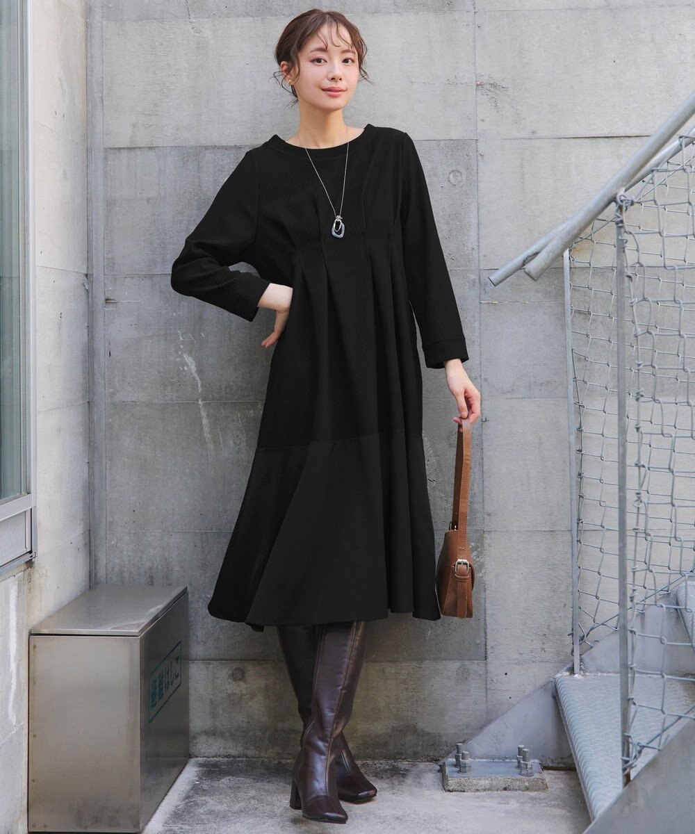 Tiaclasse L 【洗える】リップルコンビワンピース 