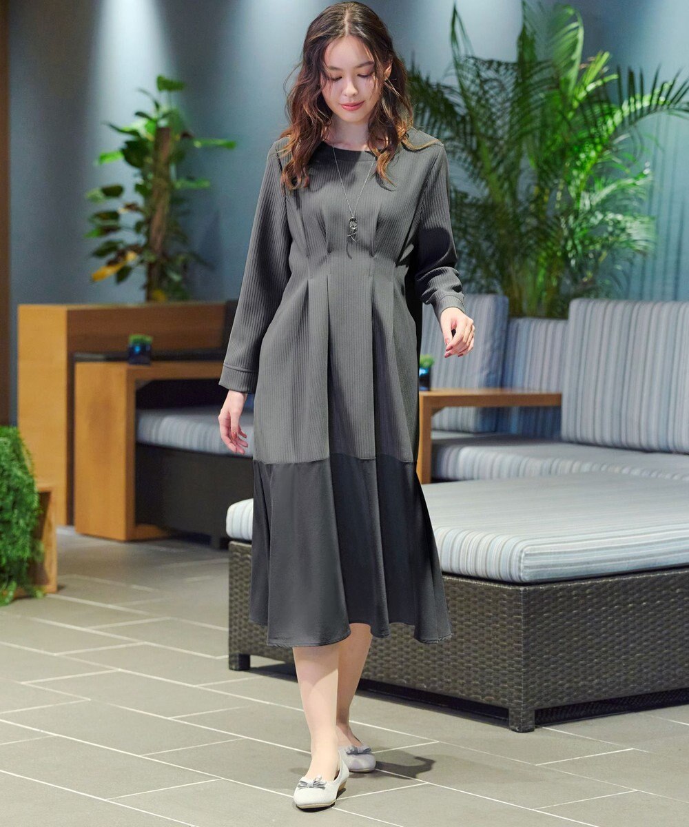 Tiaclasse L 【洗える】リップルコンビワンピース 