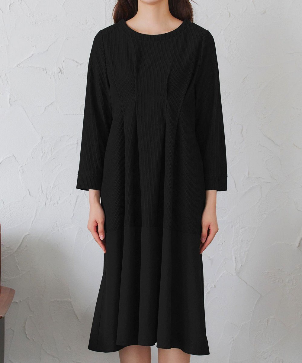 Tiaclasse L 【洗える】リップルコンビワンピース 