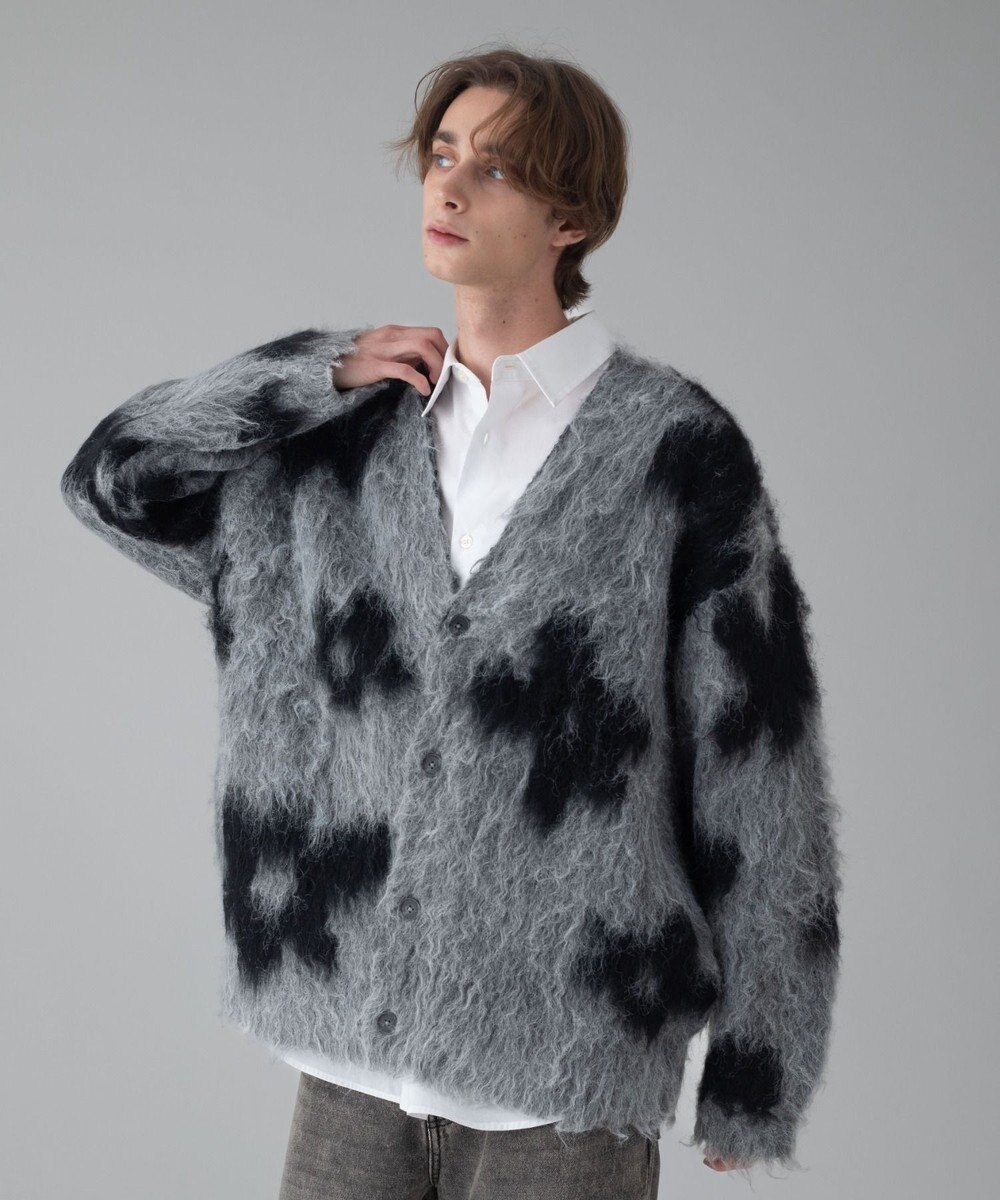 WEGO 【ユニセックス着用ITEM/MLサイズ展開】モヘアタッチパターンカーディガン 