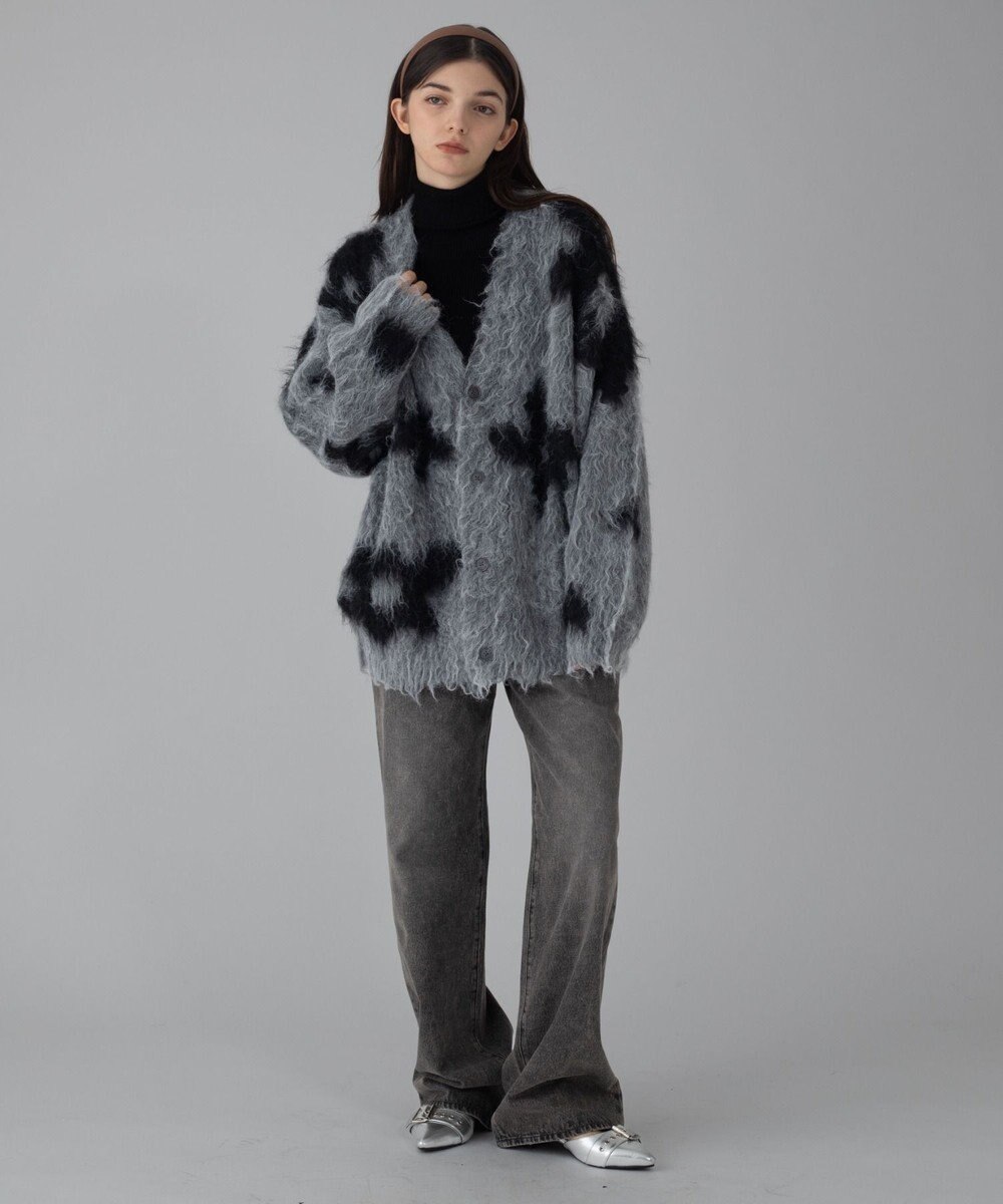 WEGO 【ユニセックス着用ITEM/MLサイズ展開】モヘアタッチパターンカーディガン 