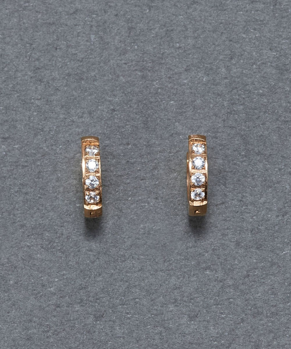 Phoebe 【金属アレルギー対応】ワンタッチビジューフープミニピアス　ローズゴールド/サージカルステンレス 