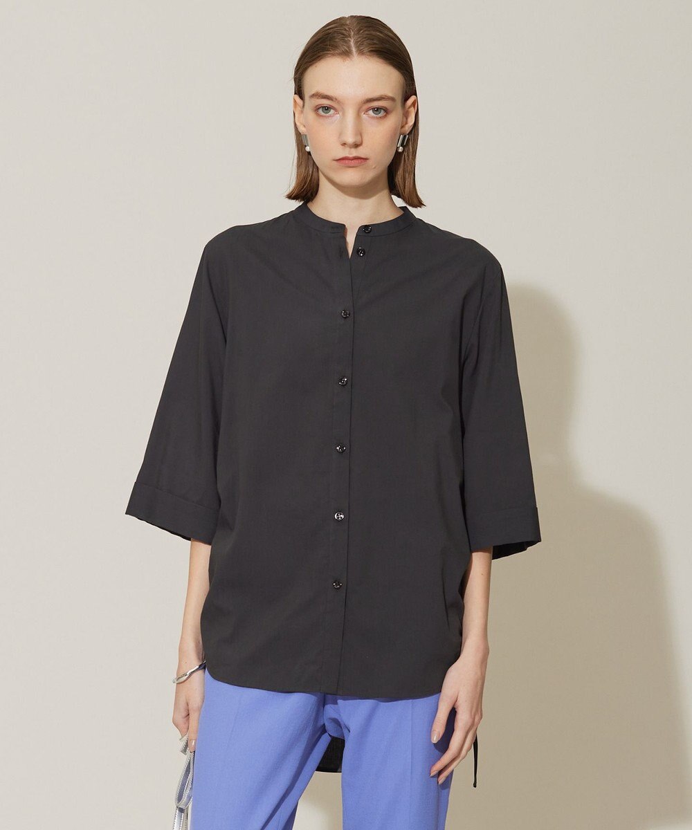 ICB 【洗える】コットンモダールローン バンドカラーシャツ 