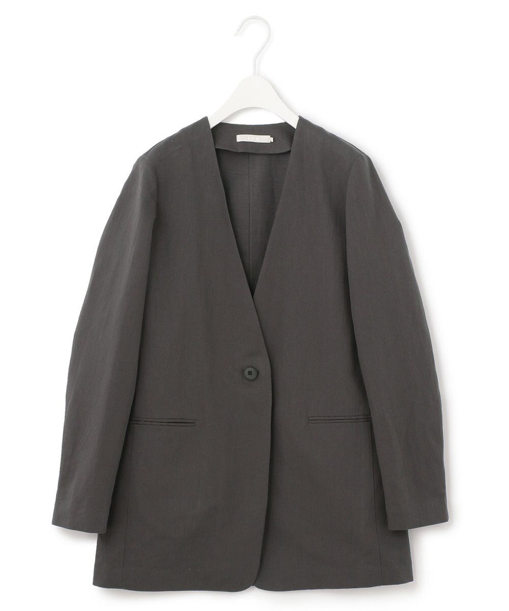 ICB 【吸水速乾機能付き】ペーパーコットンリネンツイル　ノーカラージャケット 