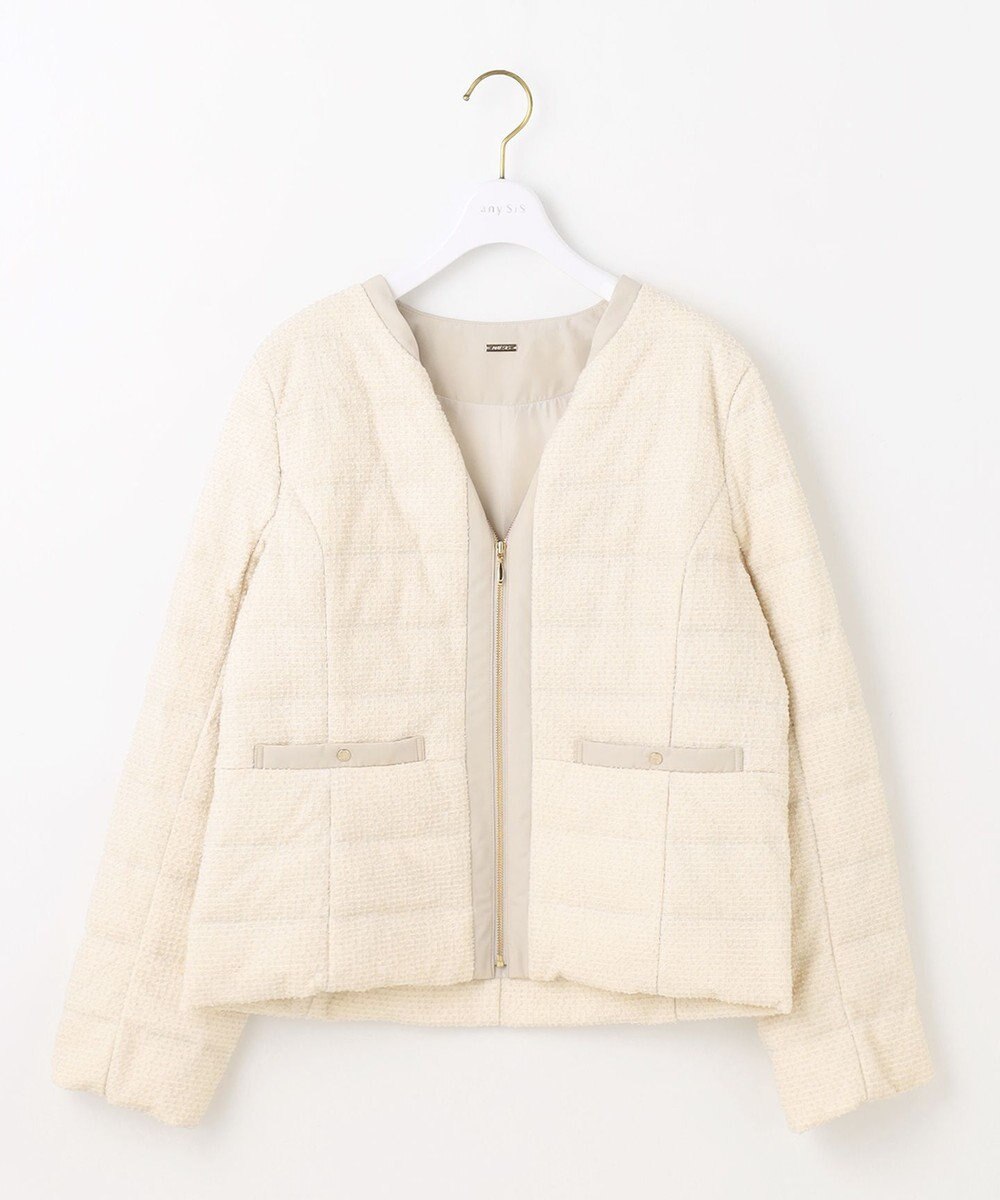 ANY SIS L 【2WAY】ツイードノーカラー ダウンジャケット 