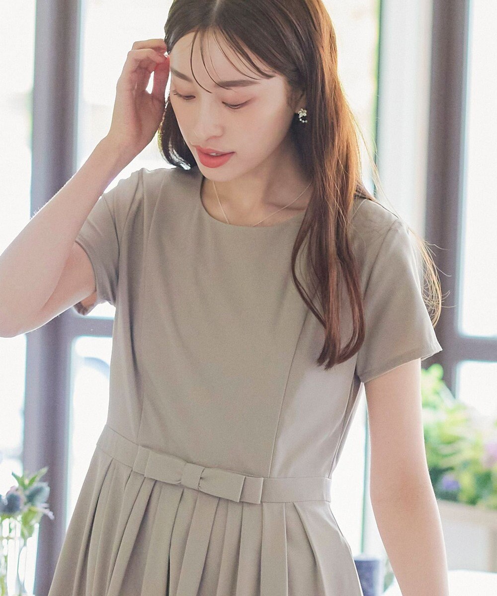 Tiaclasse 【洗える】半袖リボンギャザーフレアワンピース 