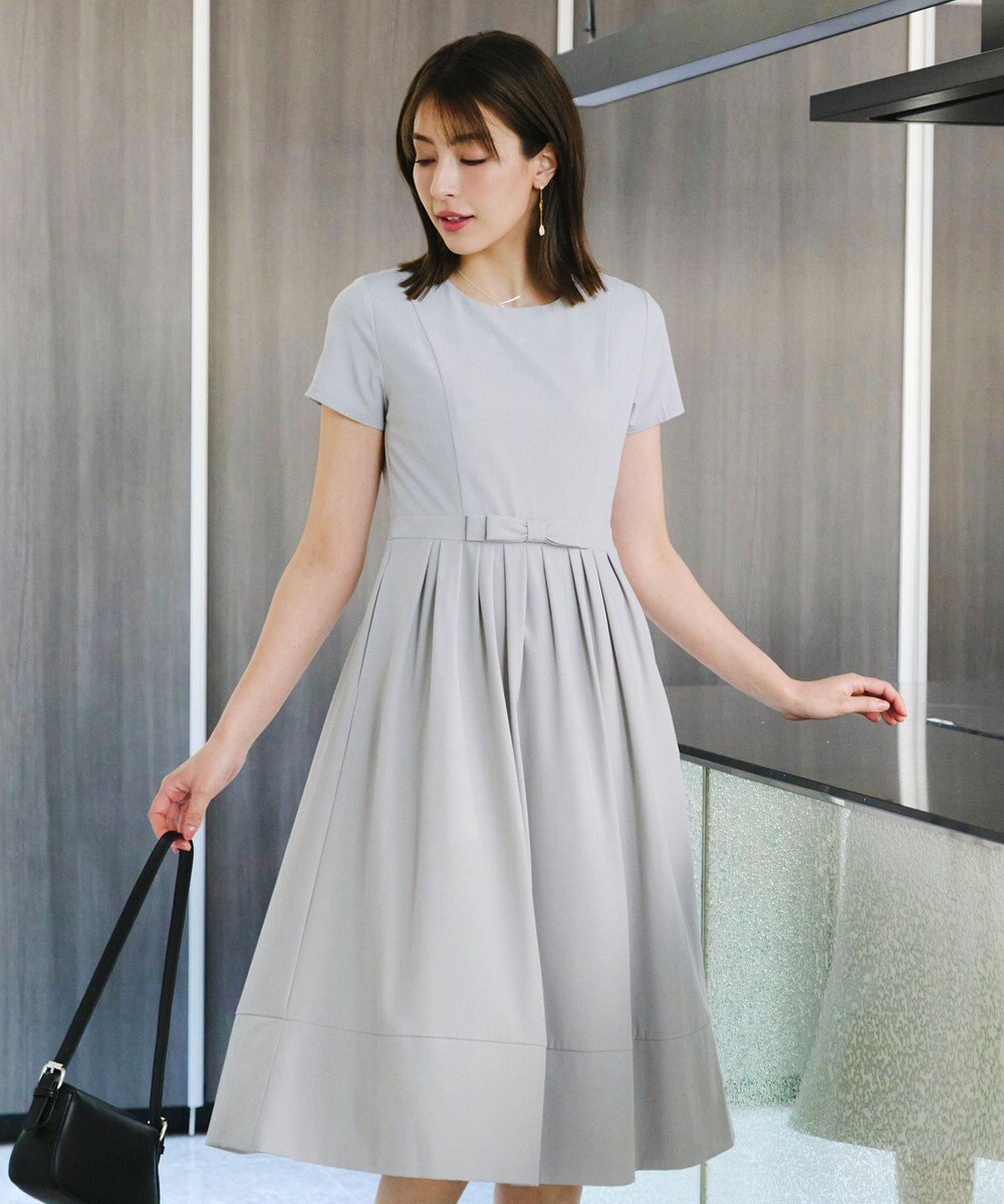 Tiaclasse 【洗える】半袖リボンギャザーフレアワンピース 