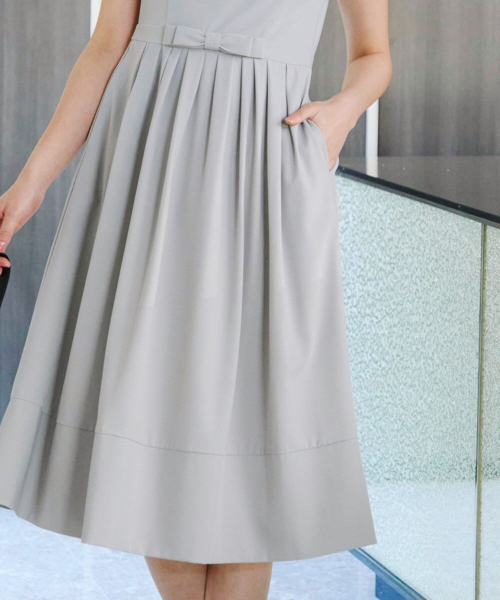 Tiaclasse 【洗える】半袖リボンギャザーフレアワンピース 