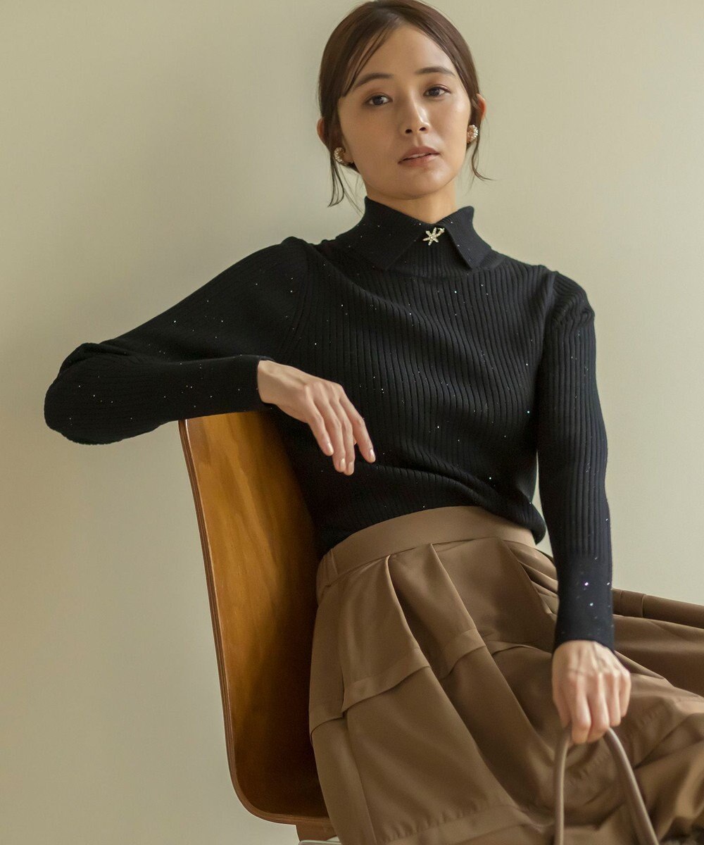 組曲 【前後着用・手洗い可】ELENAスパンコール襟デザイン ニット 