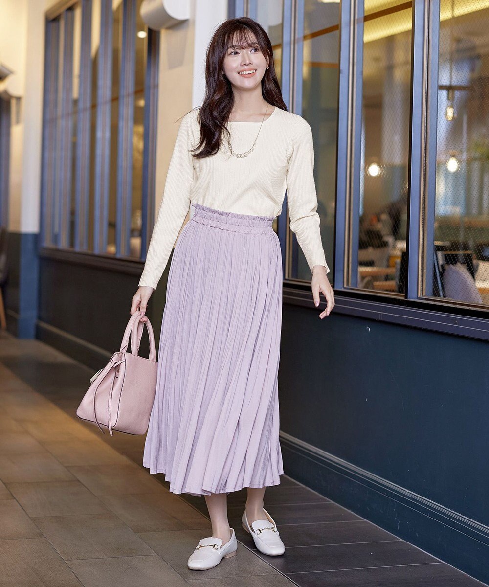 Tiaclasse 【洗える】スクエアネックリブ編みニットトップス 