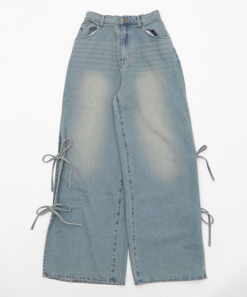 WEGO 【ウエストゴム/楽ちん】サマーデニムサイドリボンパンツ 