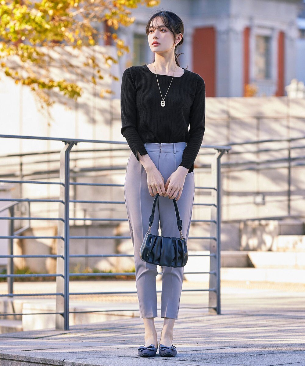 Tiaclasse 【洗える】スクエアネックリブ編みニットトップス 