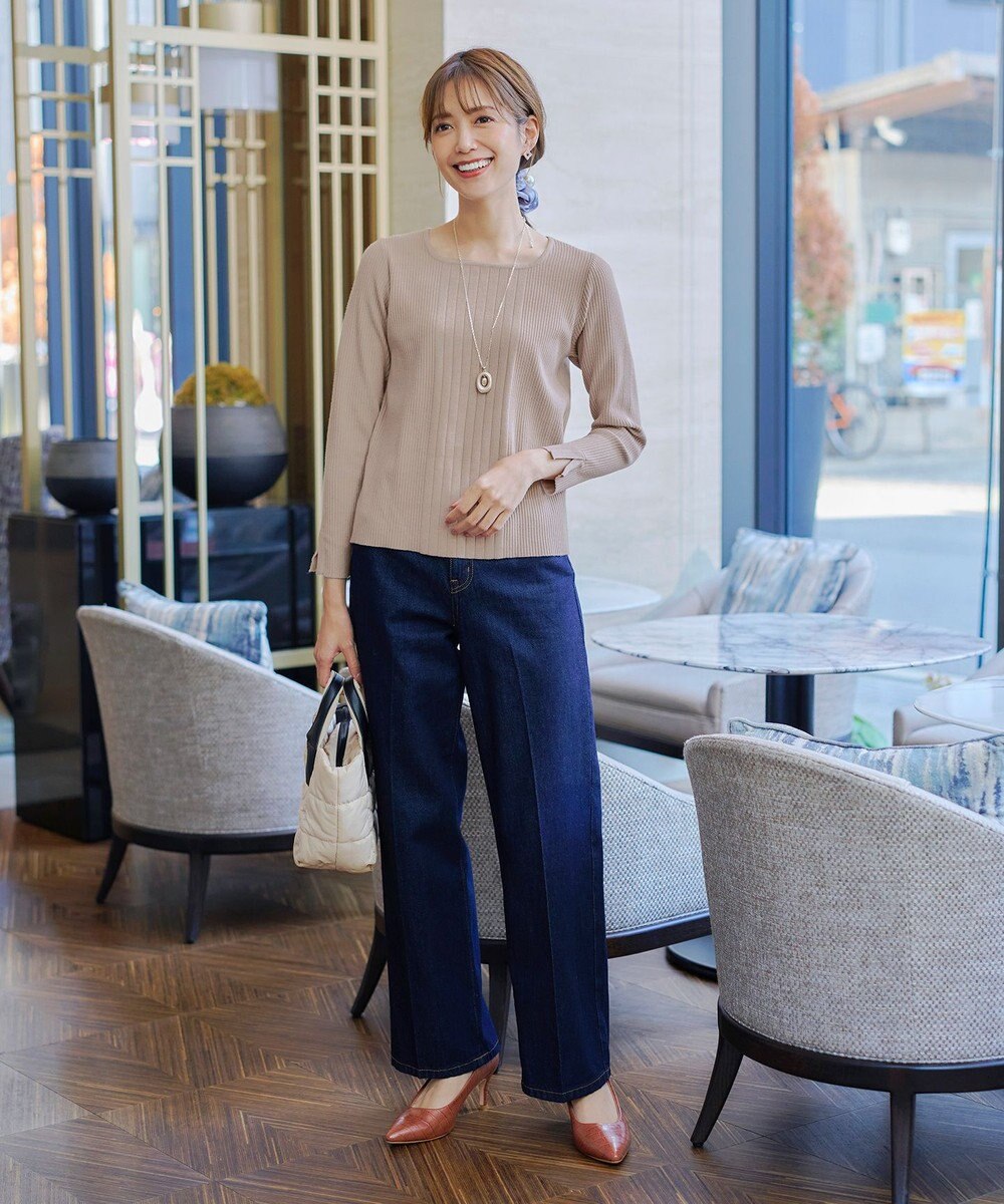 Tiaclasse 【洗える】スクエアネックリブ編みニットトップス 