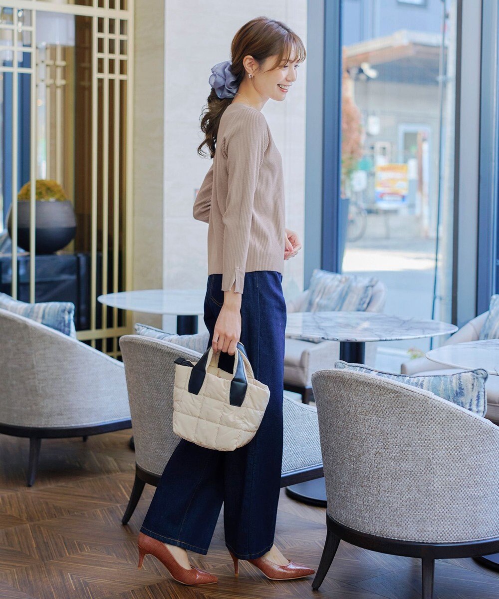 Tiaclasse 【洗える】スクエアネックリブ編みニットトップス 