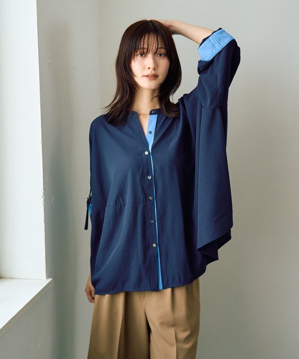 YECCA VECCA 2wayドロストスリーブバンドカラーシャツ 