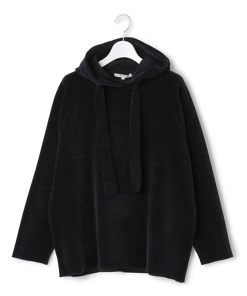 23区 【SLOW/一部店舗限定】ベロア風ニット パーカー 