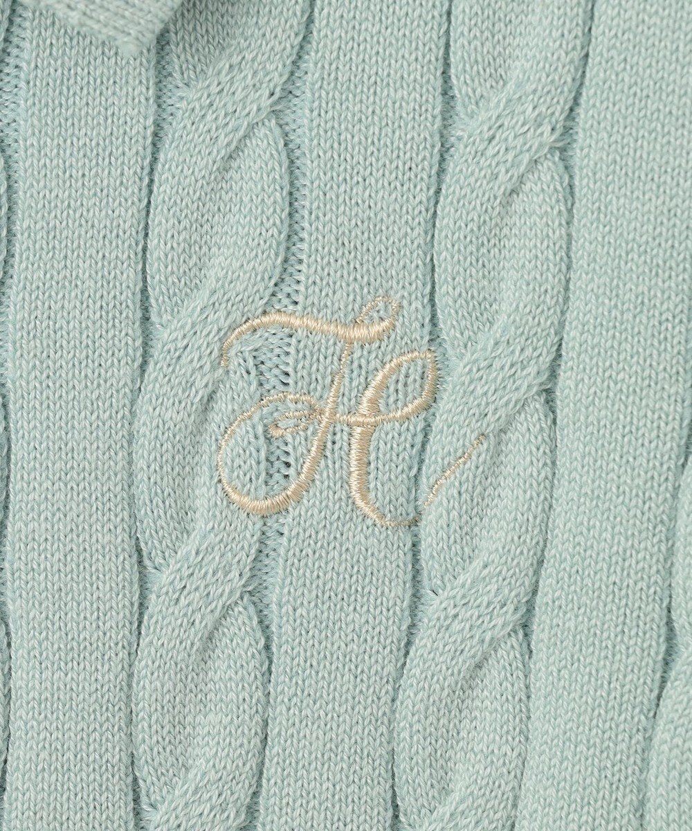Feroux 胸元刺繍ケーブルポロ ニット 