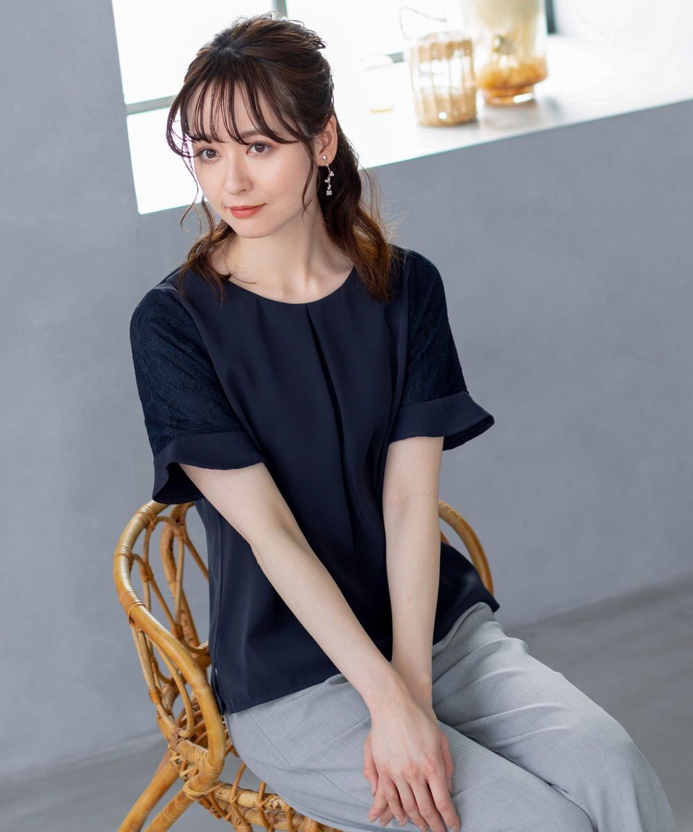 Tiaclasse 【新色追加・洗える】体型カバーも叶うレーススリーブブラウス 