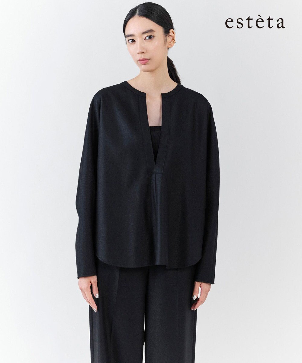 23区 【エステータ】ウールツイルジャージー スリットネック ブラウス 