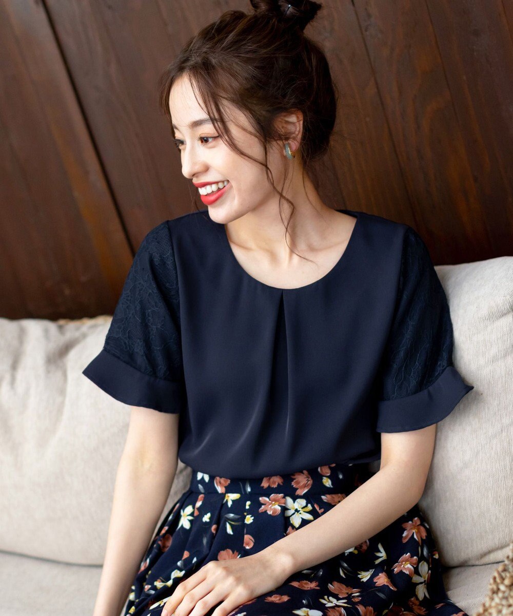 Tiaclasse 【新色追加・洗える】体型カバーも叶うレーススリーブブラウス 