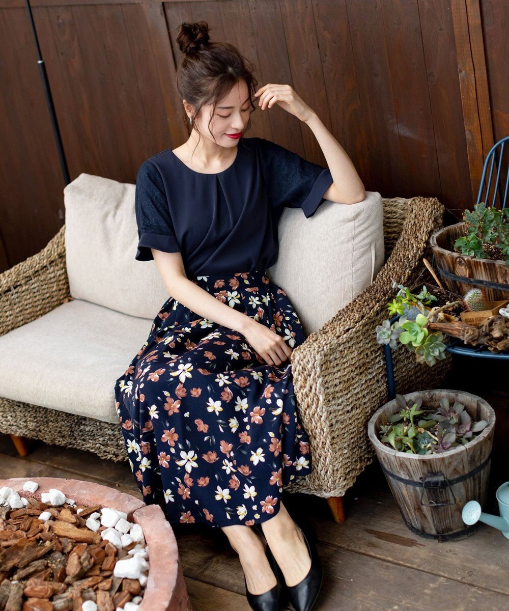 Tiaclasse 【新色追加・洗える】体型カバーも叶うレーススリーブブラウス 