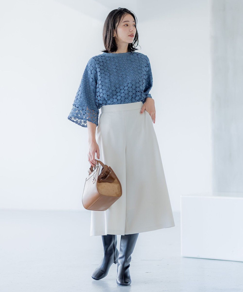 組曲 S 【WEB限定】フラワーレース袖フレア ブラウス 