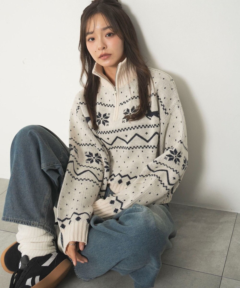 WEGO ノルディック柄ハーフジップニット 