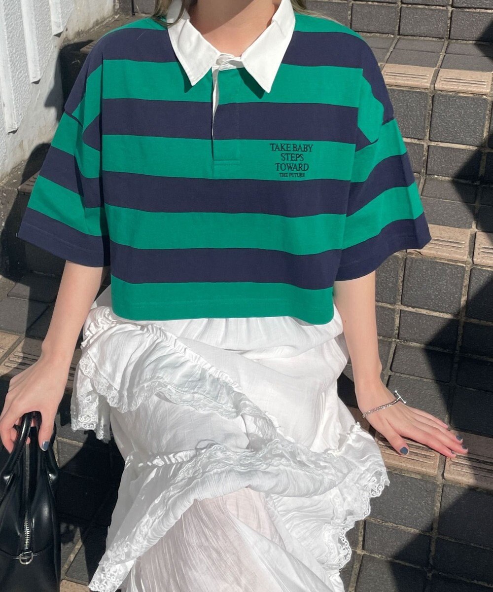 WEGO ワンポイント刺繍ラガーシャツ 