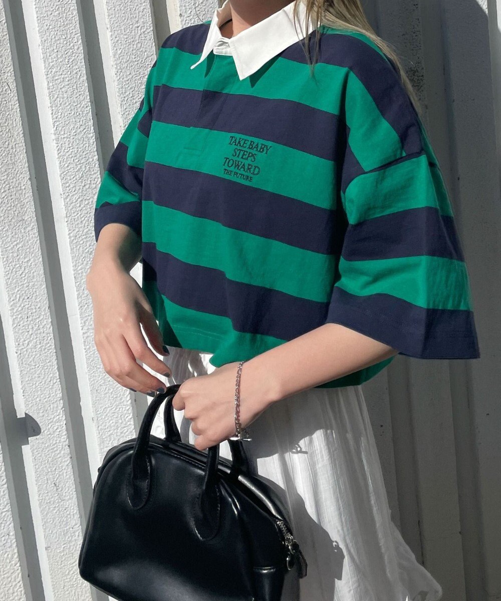 WEGO ワンポイント刺繍ラガーシャツ 