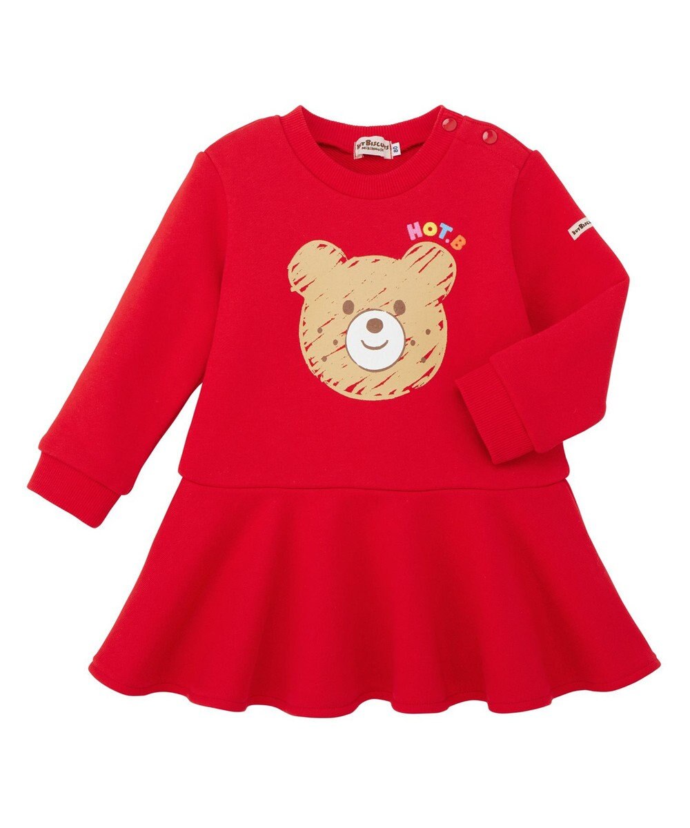 MIKI HOUSE HOT BISCUITS 【80-120cm】ビッグフェイスプリント 裏毛パイル素材 フレアワンピース 