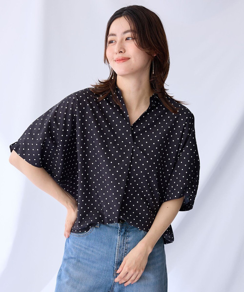 ANY 【新色追加】スキッパーネック袖タックブラウス 