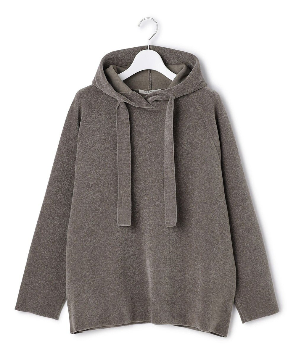 23区 【SLOW/一部店舗限定】ベロア風ニット パーカー 