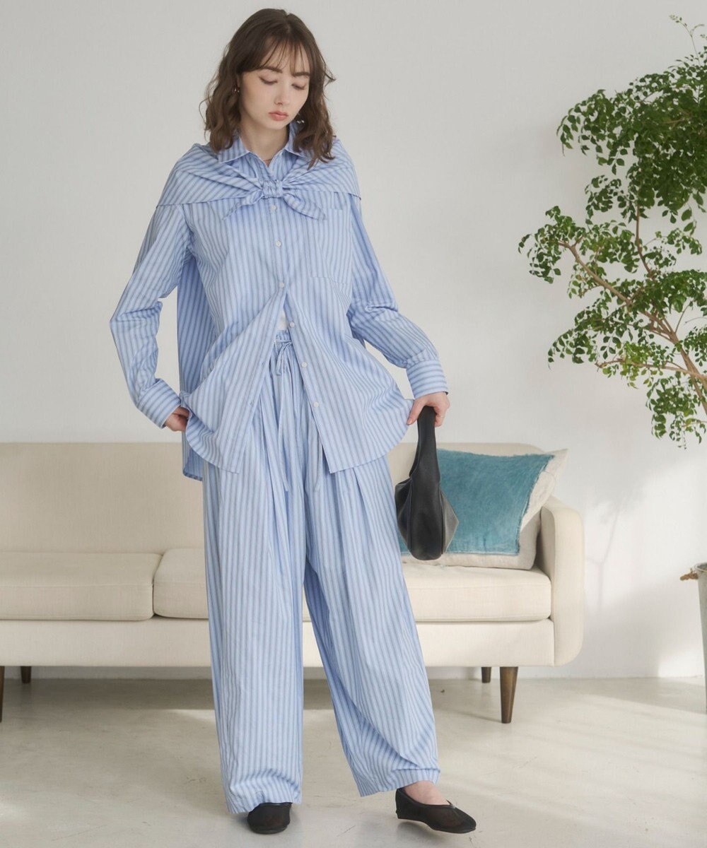 WEGO 【ANGIE VINTAGE】スカーフ付きオーバーサイズストライプシャツ 