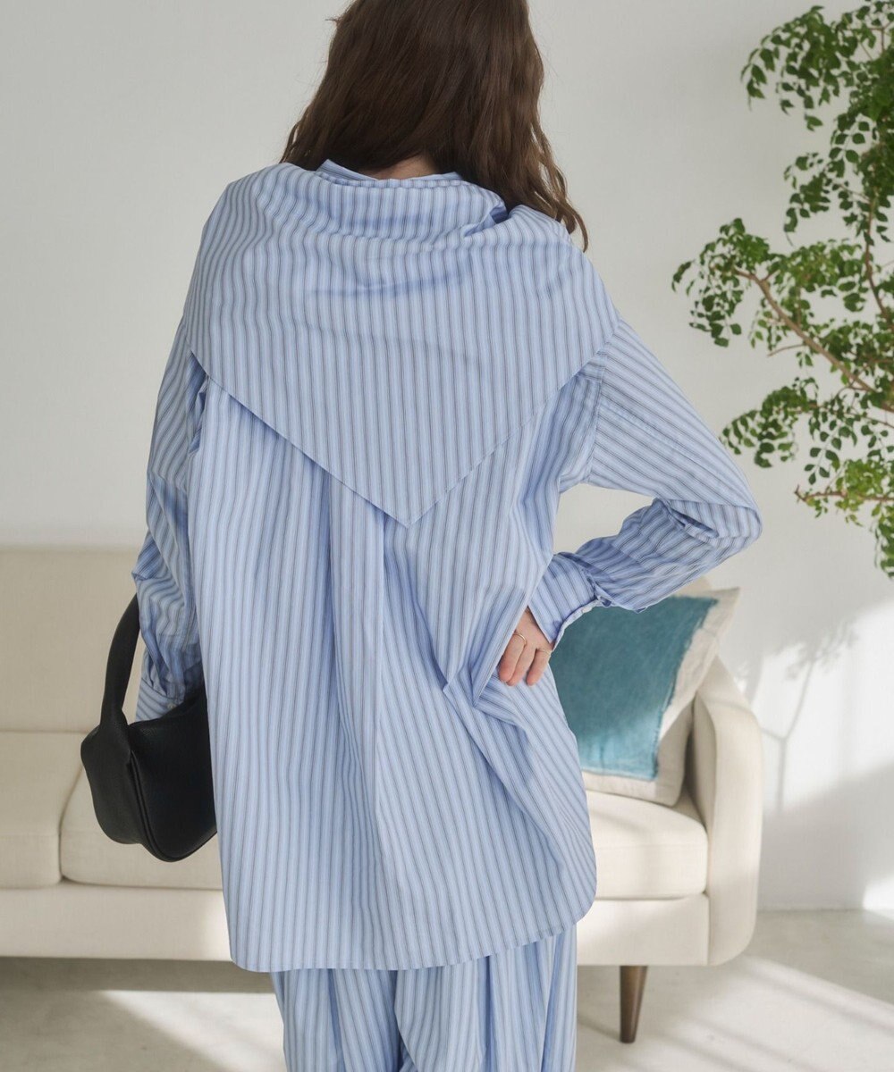 WEGO 【ANGIE VINTAGE】スカーフ付きオーバーサイズストライプシャツ 