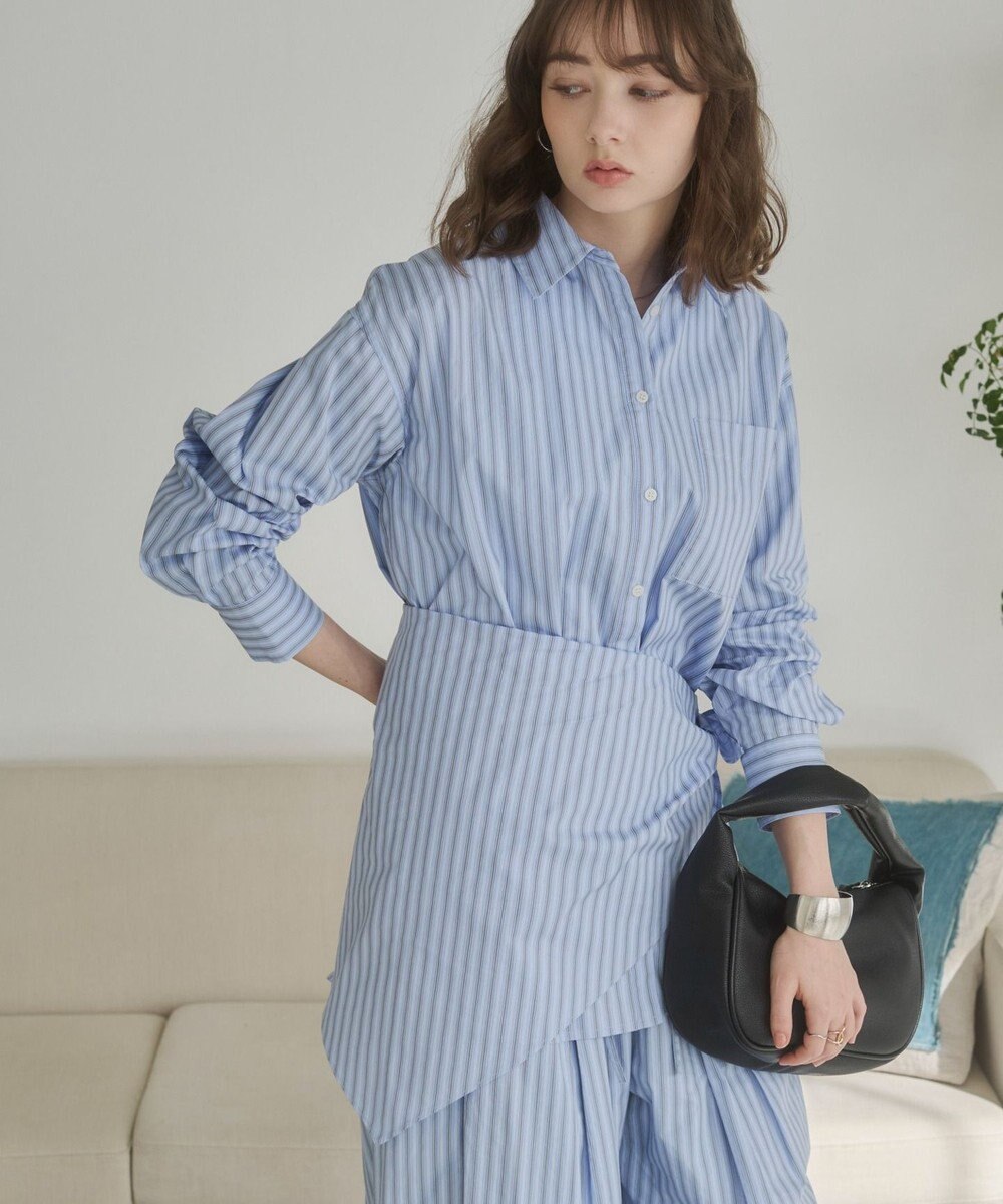 WEGO 【ANGIE VINTAGE】スカーフ付きオーバーサイズストライプシャツ 