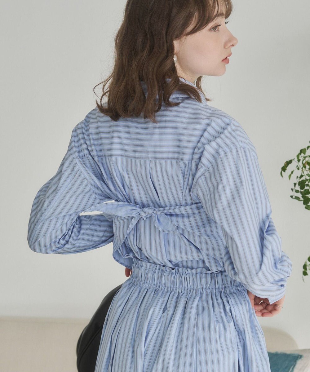 WEGO 【ANGIE VINTAGE】スカーフ付きオーバーサイズストライプシャツ 