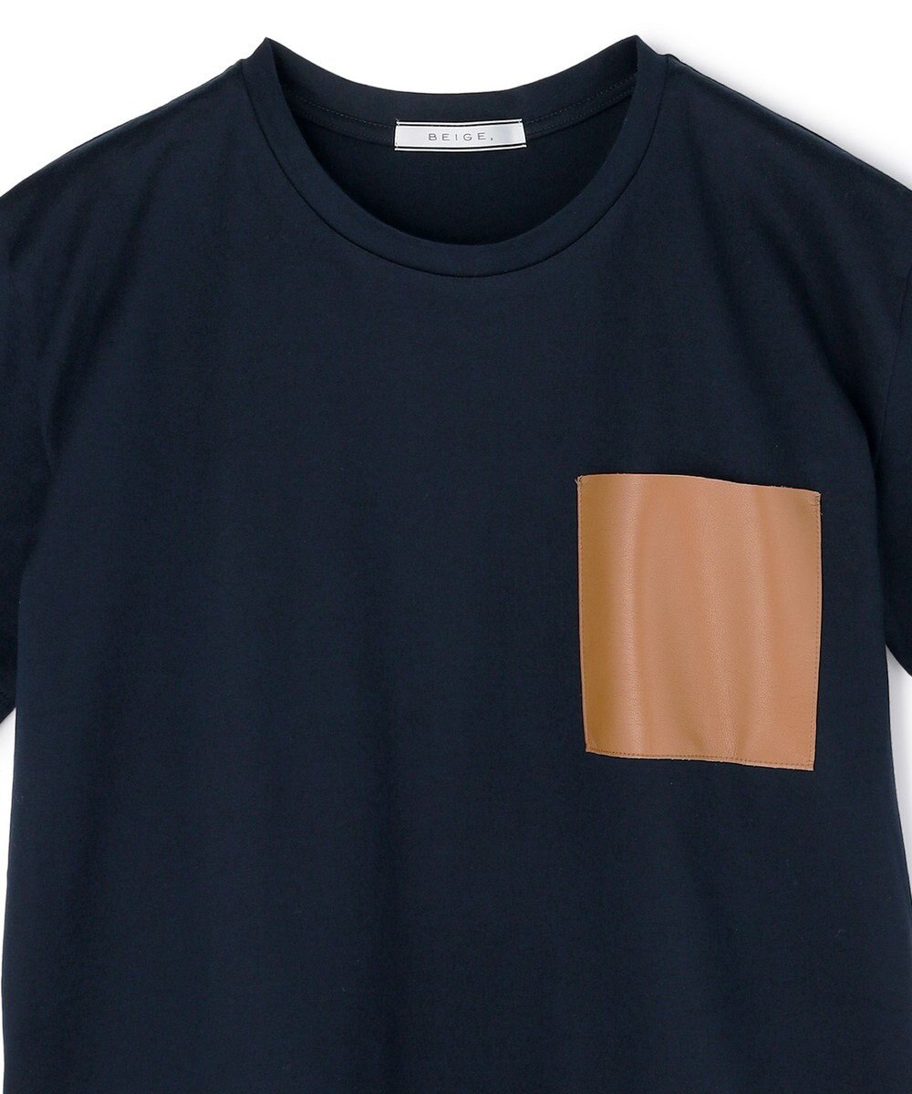 BEIGE， TORENIA / レザーポケットコットンクルーネックTシャツ 