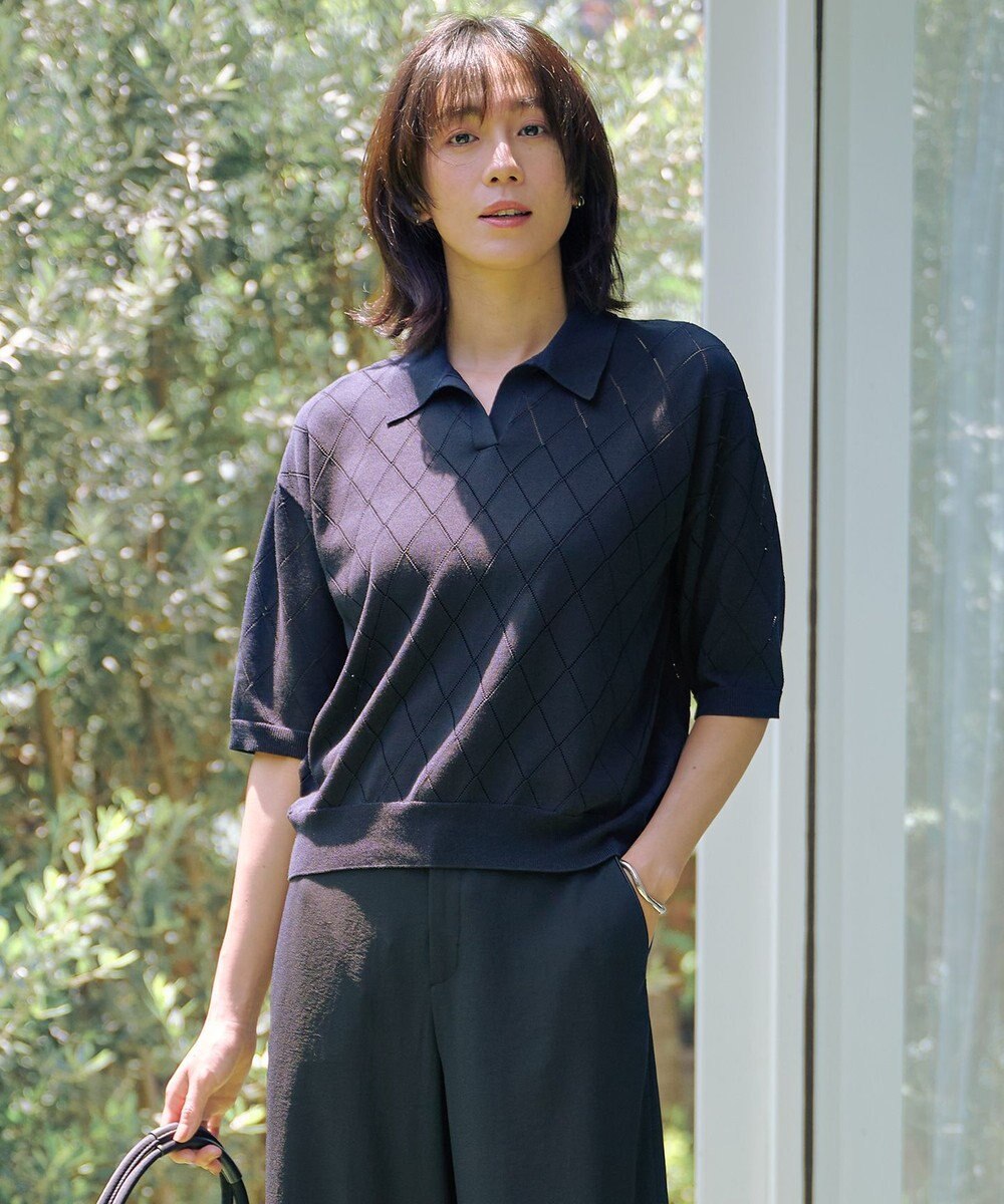 J.PRESS LADIES 【洗える・抗菌防臭】COTTON POLYESTER ポロ ニット 