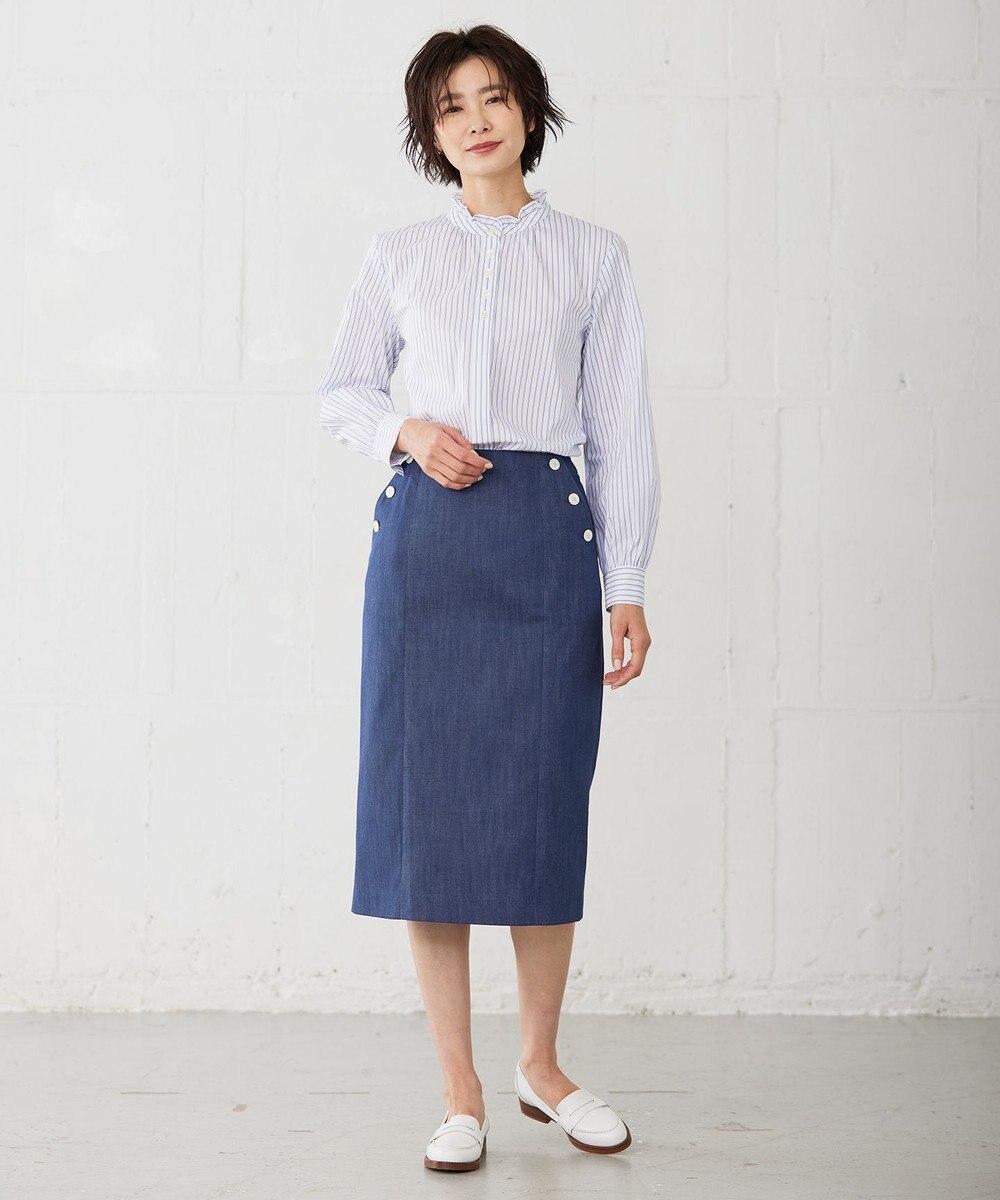 J.PRESS LADIES 【洗える】 BEZ VEGA フリル ストライプ ブラウス 